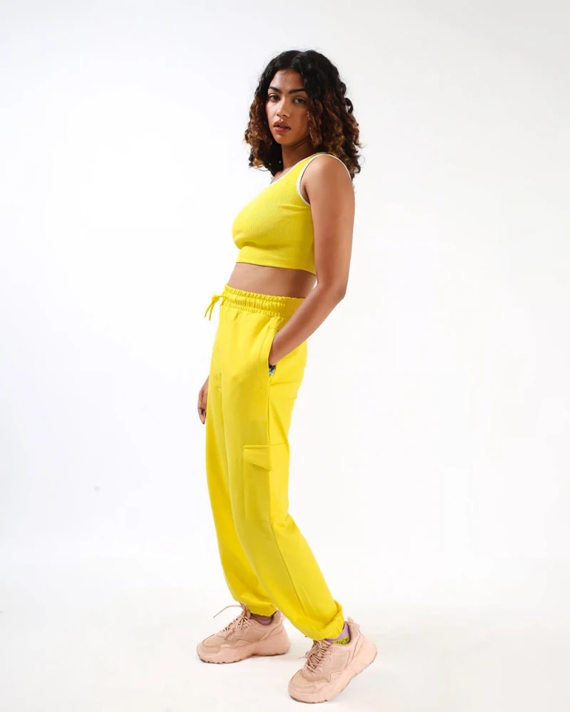 Women’s Yellow Crop Top & Cargo Jogger Co-Ord Set (Yellow Dark)