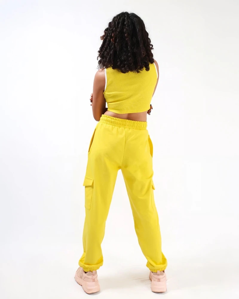 Women’s Yellow Crop Top & Cargo Jogger Co-Ord Set (Yellow Dark)
