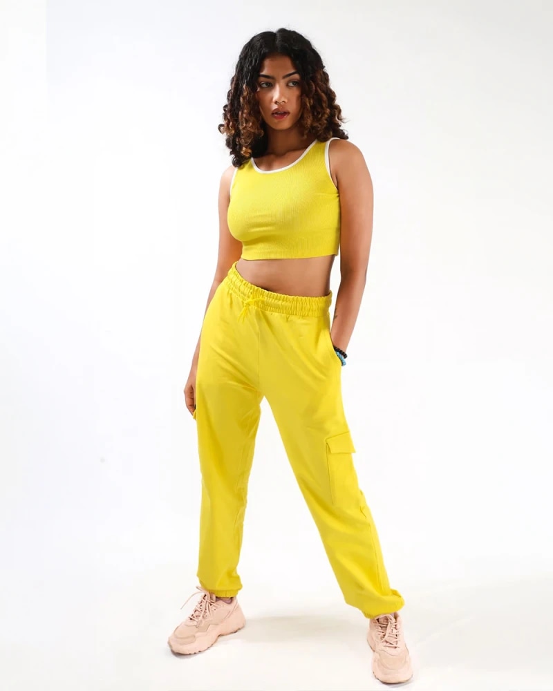 Women’s Yellow Crop Top & Cargo Jogger Co-Ord Set